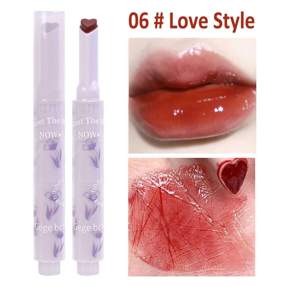 KIMLUD, Jelly Mirror Lipstick Makeup Love Shape Waterproof Non-stick Cup Solid Lip Gloss Clear Long Lasting Moisturizing Lipstick Pen, B06 Love Style, KIMLUD Womens Clothes