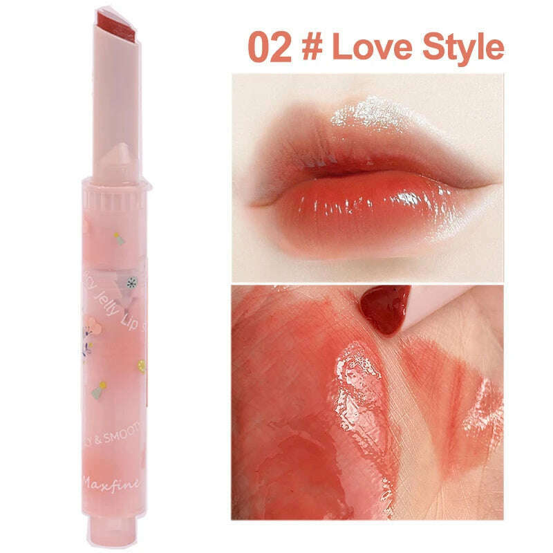 KIMLUD, Jelly Mirror Lipstick Makeup Love Shape Waterproof Non-stick Cup Solid Lip Gloss Clear Long Lasting Moisturizing Lipstick Pen, E02, KIMLUD Womens Clothes