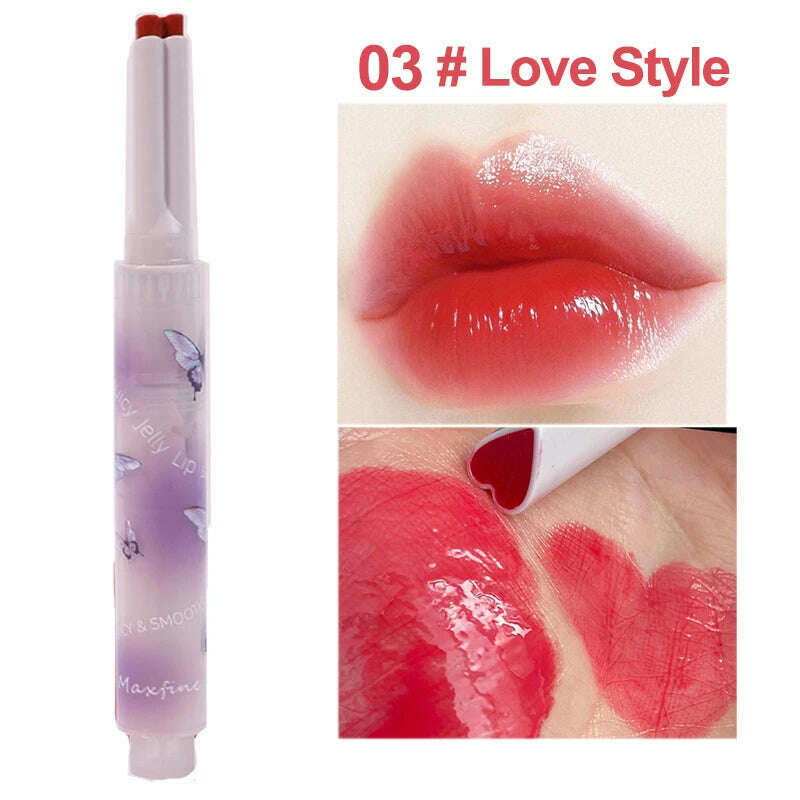 KIMLUD, Jelly Mirror Lipstick Makeup Love Shape Waterproof Non-stick Cup Solid Lip Gloss Clear Long Lasting Moisturizing Lipstick Pen, E03, KIMLUD Womens Clothes