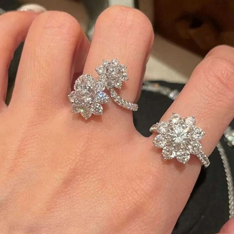 Jewelry Set - Flower Zircon - Sterling Silver - Silver | KIMLUD