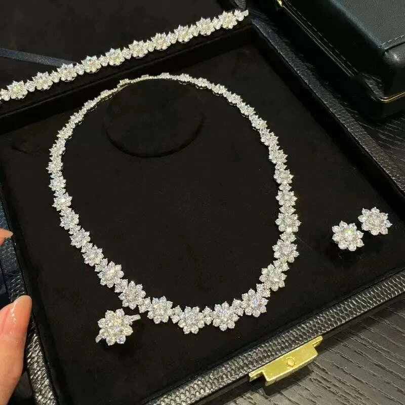 Jewelry Set - Flower Zircon - Sterling Silver - Silver | KIMLUD