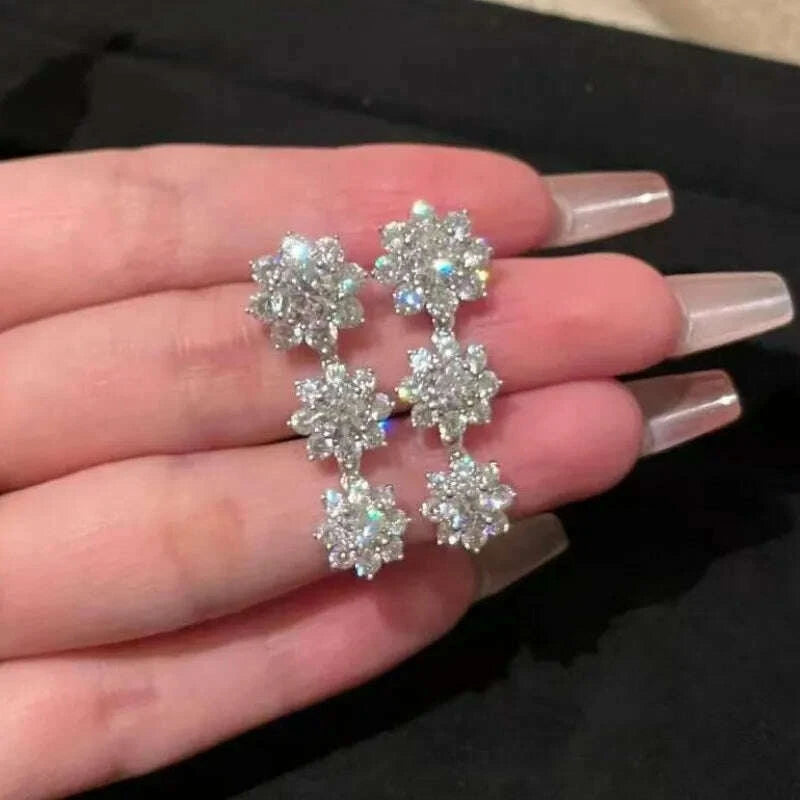 Jewelry Set - Flower Zircon - Sterling Silver - Silver | KIMLUD