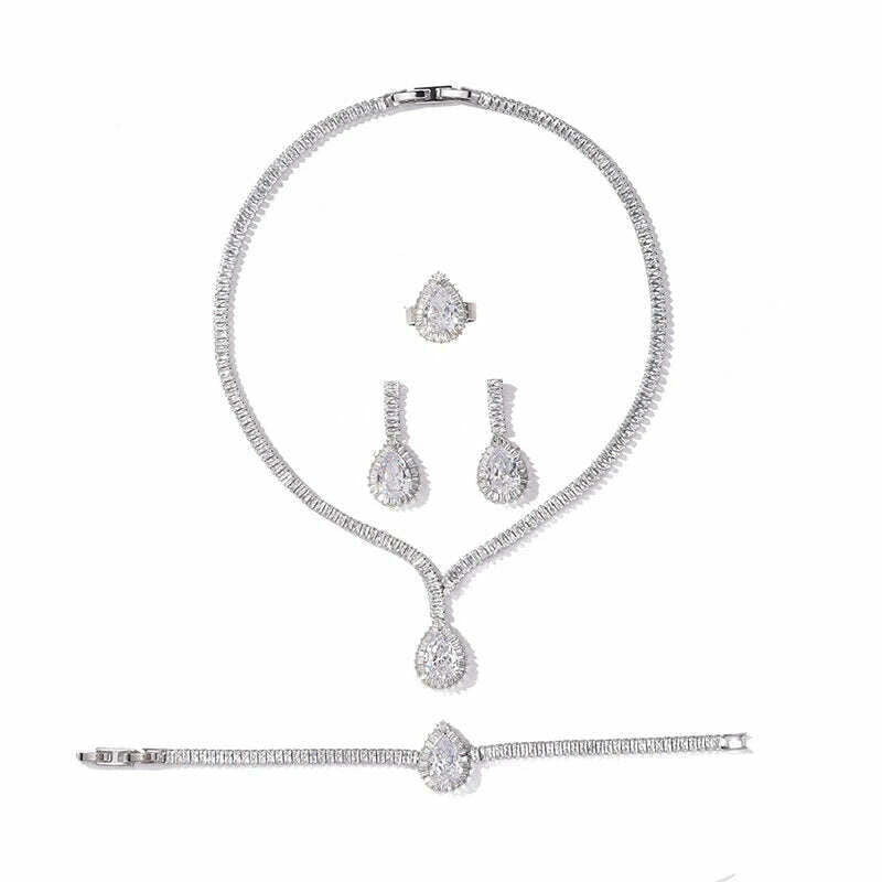 KIMLUD, Jewelry Set HADIYANA Gorgeous Women Wedding Party Jewelry Necklace Bracelet Earring And Ring Set Zircon BN7747 Conjunto de joyas, KIMLUD Women's Clothes