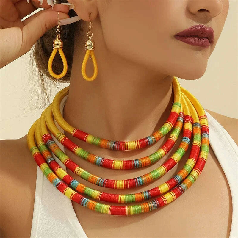 Jewelry Set Multi-Layer Woven Zinc Alloy Gold | KIMLUD