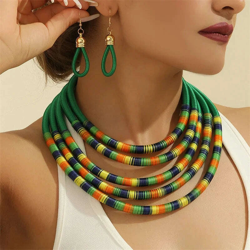 Jewelry Set Multi-Layer Woven Zinc Alloy Gold | KIMLUD