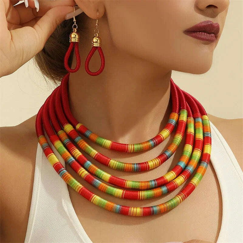 Jewelry Set Multi-Layer Woven Zinc Alloy Gold | KIMLUD