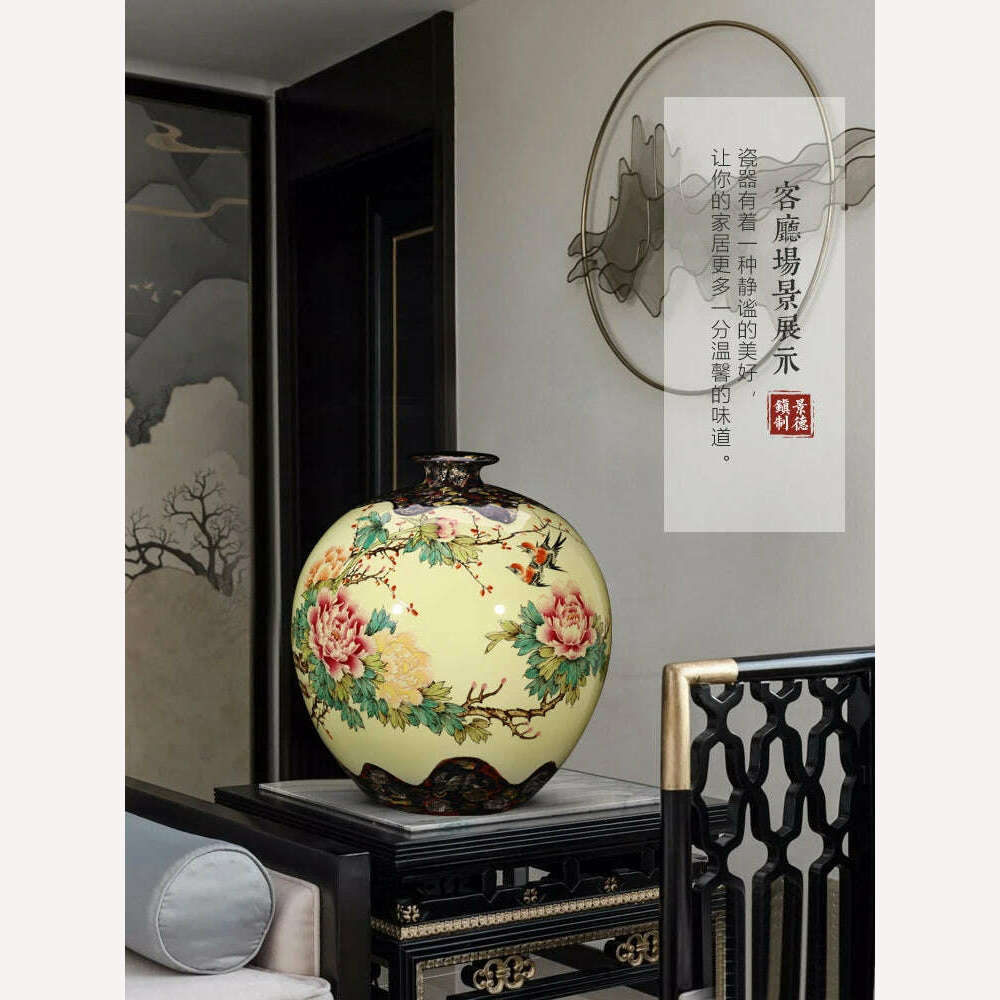 KIMLUD, Jingdezhen Ceramic Master Hand-painted Peony Large Vase New Chinese Style Living Room Corner Table Entrance Decoration, KIMLUD Womens Clothes