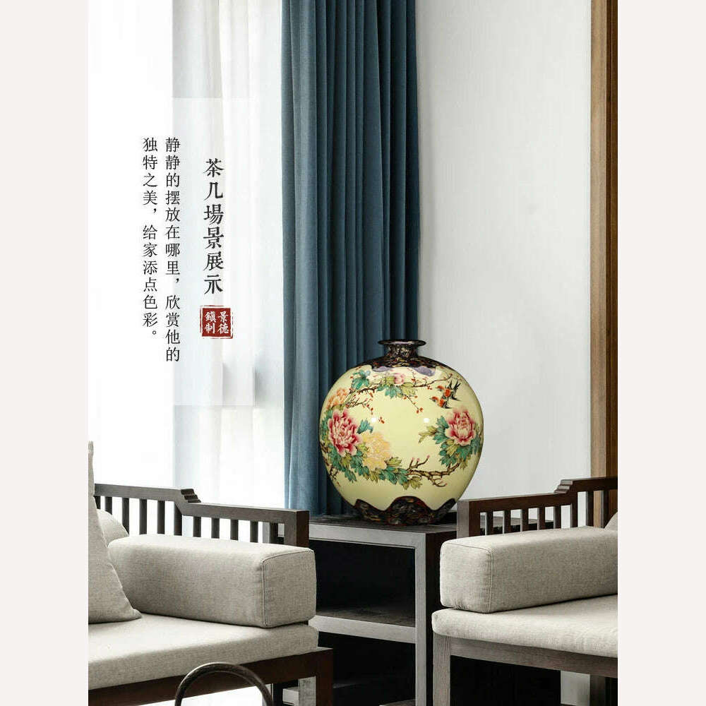 KIMLUD, Jingdezhen Ceramic Master Hand-painted Peony Large Vase New Chinese Style Living Room Corner Table Entrance Decoration, KIMLUD Womens Clothes