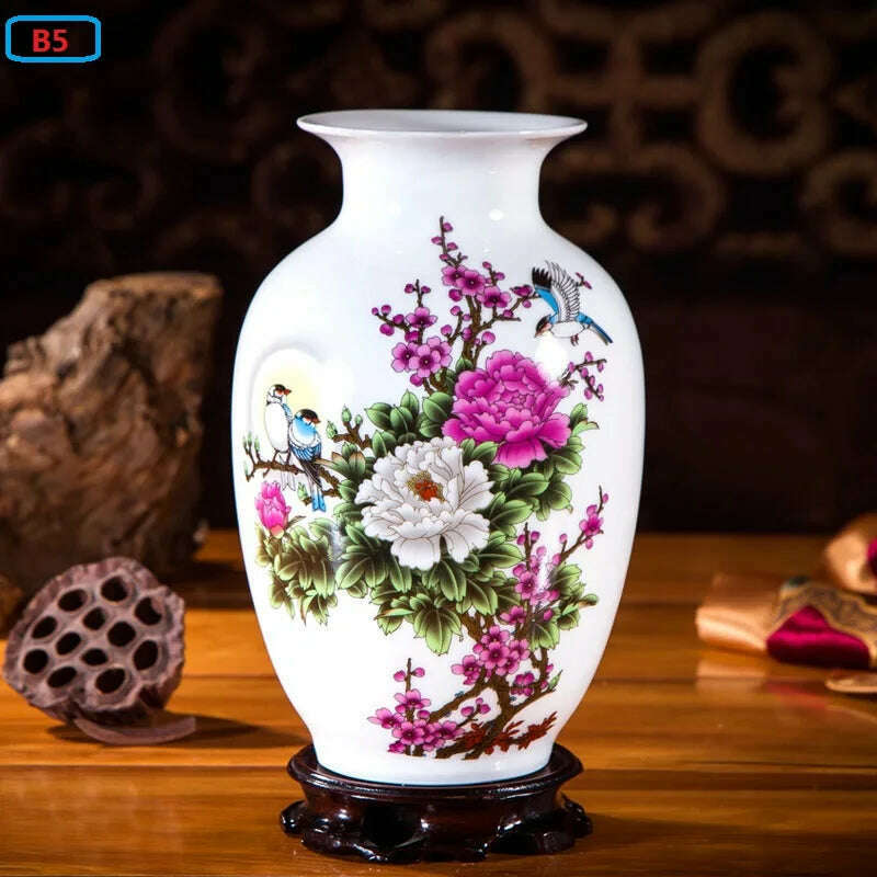 KIMLUD, Jingdezhen Ceramic Vases Pottery Decoration Living Room Flower Arrangement Modern Home Simple TV Cabinet  Ceramic Gift, B5, KIMLUD Womens Clothes