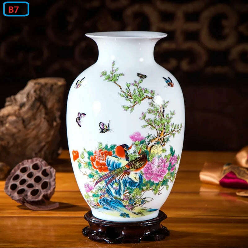 KIMLUD, Jingdezhen Ceramic Vases Pottery Decoration Living Room Flower Arrangement Modern Home Simple TV Cabinet  Ceramic Gift, B7, KIMLUD Womens Clothes
