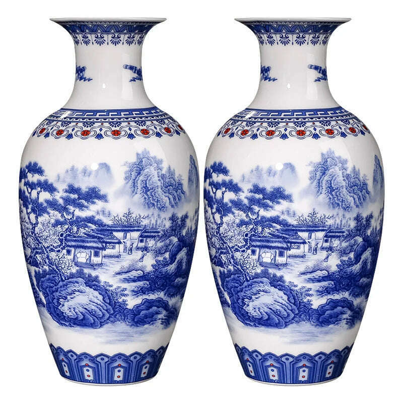 KIMLUD, Jingdezhen Ceramics Blue And White Landscape Pattern Vase Ornaments Chinese Living Room Wine Cabinet Antique Eggshell Vase, KIMLUD Womens Clothes