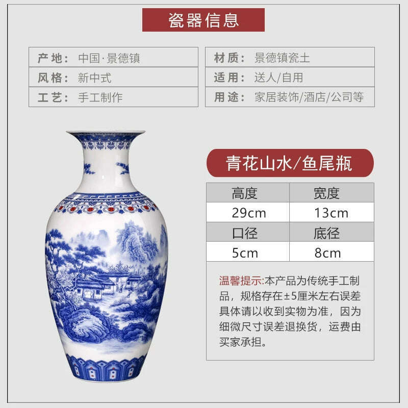 Jingdezhen Ceramics Blue And White Landscape Pattern Vase Ornaments Chinese Living Room Wine Cabinet Antique Eggshell Vase - KIMLUD