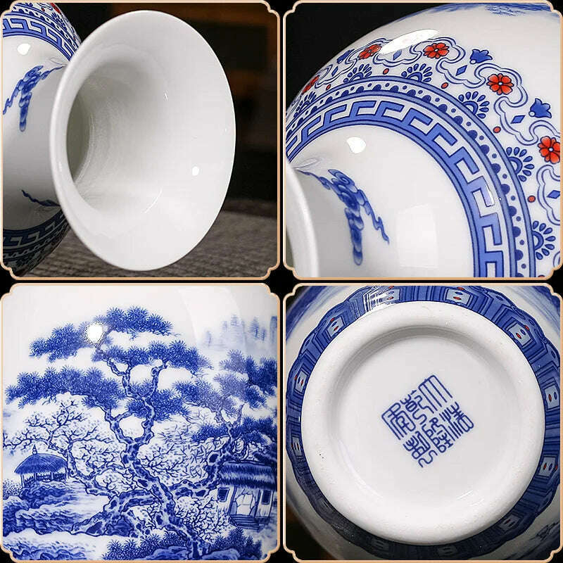 Jingdezhen Ceramics Blue And White Landscape Pattern Vase Ornaments Chinese Living Room Wine Cabinet Antique Eggshell Vase - KIMLUD