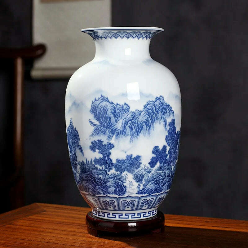 KIMLUD, Jingdezhen Ceramics Under-glazed Blue and white porcelain new Chinese style Vase Decoration living room flower arrangement, KIMLUD Womens Clothes