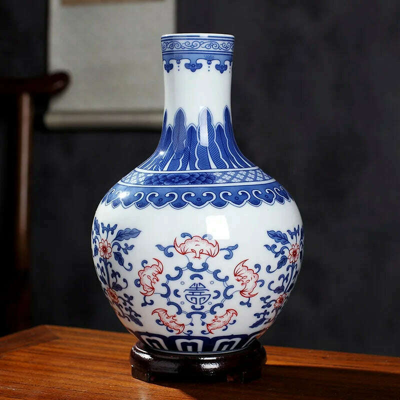 Jingdezhen Ceramics Under-glazed Blue and white porcelain new Chinese style Vase Decoration living room flower arrangement - KIMLUD