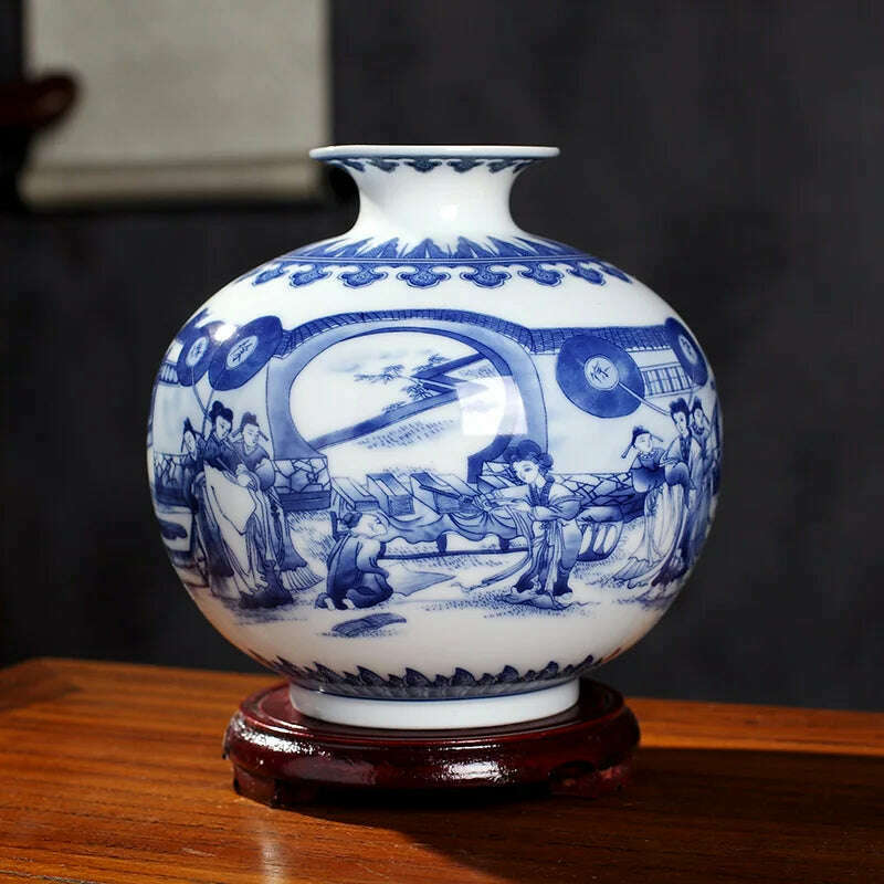 Jingdezhen Ceramics Under-glazed Blue and white porcelain new Chinese style Vase Decoration living room flower arrangement - KIMLUD