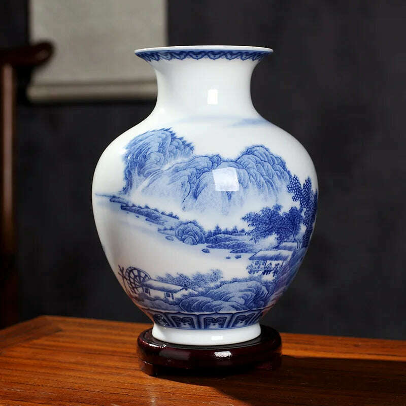 Jingdezhen Ceramics Under-glazed Blue and white porcelain new Chinese style Vase Decoration living room flower arrangement - KIMLUD