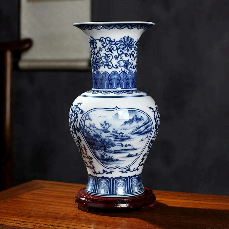 Jingdezhen Ceramics Under-glazed Blue and white porcelain new Chinese style Vase Decoration living room flower arrangement - KIMLUD