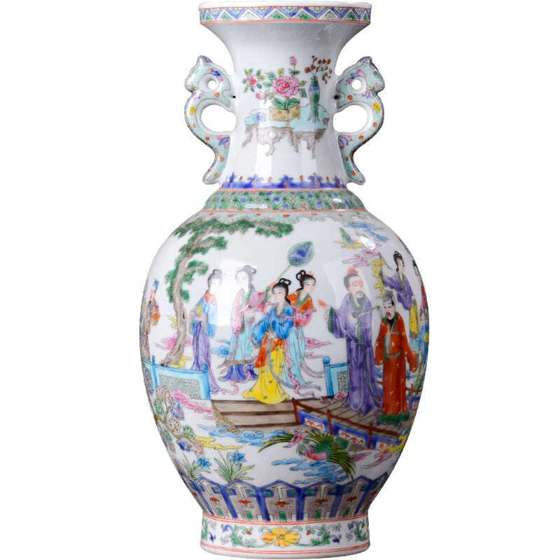 KIMLUD, Jingdezhen Porcelain Vases Hand Painted Ladies' pictures Antique Famille Rose Porcelain Living Room Home Decoration Chinese Vase, KIMLUD Womens Clothes