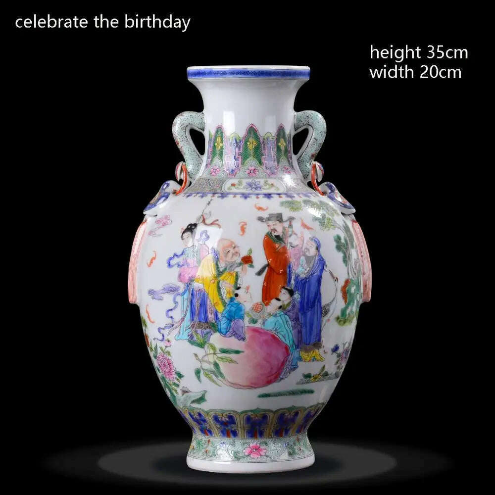 KIMLUD, Jingdezhen Porcelain Vases Hand Painted Ladies' pictures Antique Famille Rose Porcelain Living Room Home Decoration Chinese Vase, D, KIMLUD Womens Clothes