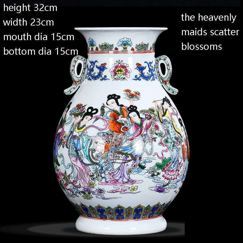 KIMLUD, Jingdezhen Porcelain Vases Hand Painted Ladies' pictures Antique Famille Rose Porcelain Living Room Home Decoration Chinese Vase, E, KIMLUD Womens Clothes