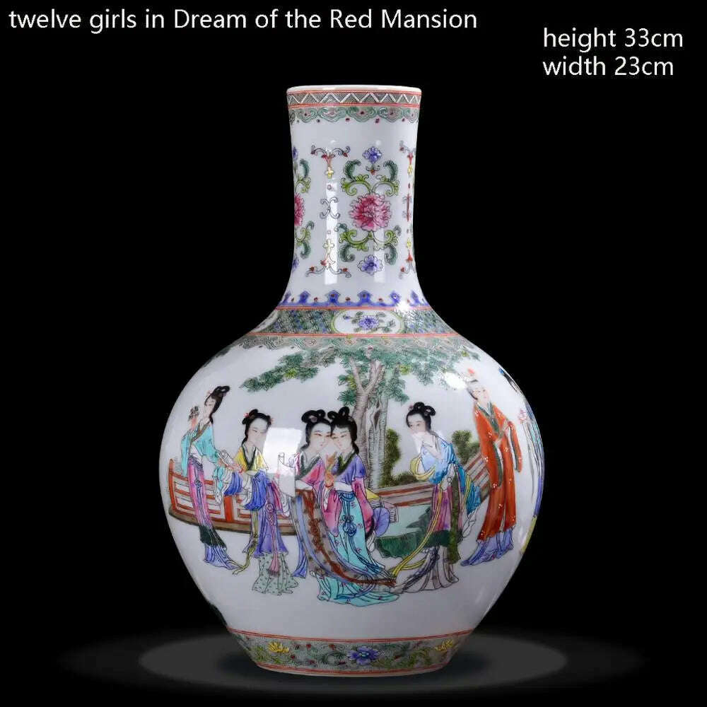 KIMLUD, Jingdezhen Porcelain Vases Hand Painted Ladies' pictures Antique Famille Rose Porcelain Living Room Home Decoration Chinese Vase, A, KIMLUD Womens Clothes