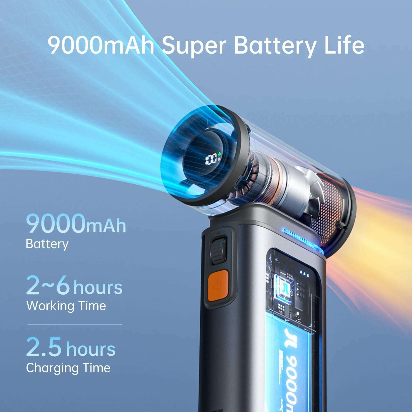 KIMLUD, JISULIFE Portable Turbo Handheld Fan, 100 Winds Speeds Adjustable, 9000 mAh Rechargeable Battery, LED Display, Outdoor Camping, KIMLUD Womens Clothes