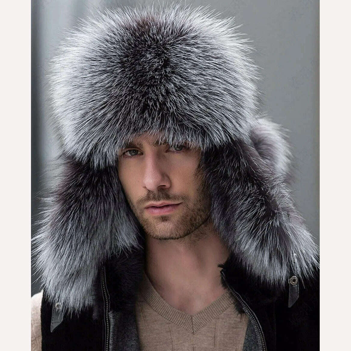 KIMLUD, JKP 2022 Genuine Silver Fox Fur Winter Hats Men Real Raccoon Fur Lei Feng Cap for Russian Keep Warm Bomber Leather Hat 1002, KIMLUD Womens Clothes