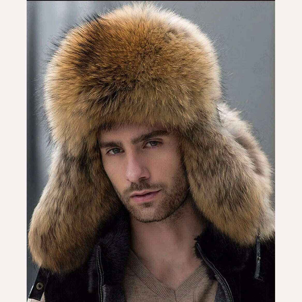 KIMLUD, JKP 2022 Genuine Silver Fox Fur Winter Hats Men Real Raccoon Fur Lei Feng Cap for Russian Keep Warm Bomber Leather Hat 1002, KIMLUD Womens Clothes