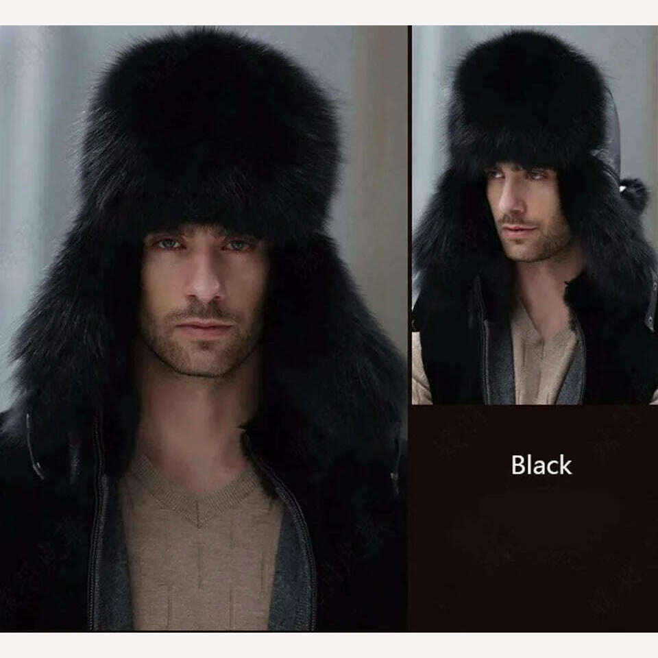 KIMLUD, JKP 2022 Genuine Silver Fox Fur Winter Hats Men Real Raccoon Fur Lei Feng Cap for Russian Keep Warm Bomber Leather Hat 1002, KIMLUD Womens Clothes