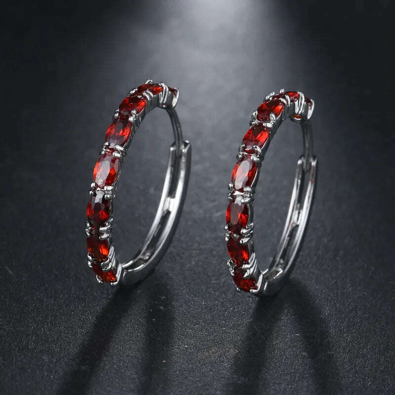 KIMLUD, JMK Fashion Red Stone Cubic Zircon Dangle Earrings For Women Bridal Wedding Ruby Gemstone Jewelry Crystal Party Accessories Gift, 264 Red silver / Red, KIMLUD Women's Clothes