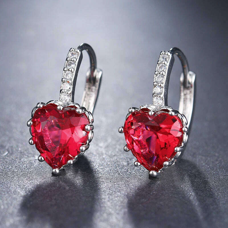 JMK Fashion Red Stone Cubic Zircon Dangle Earrings For Women Bridal Wedding Ruby Gemstone Jewelry Crystal Party Accessories Gift - KIMLUD