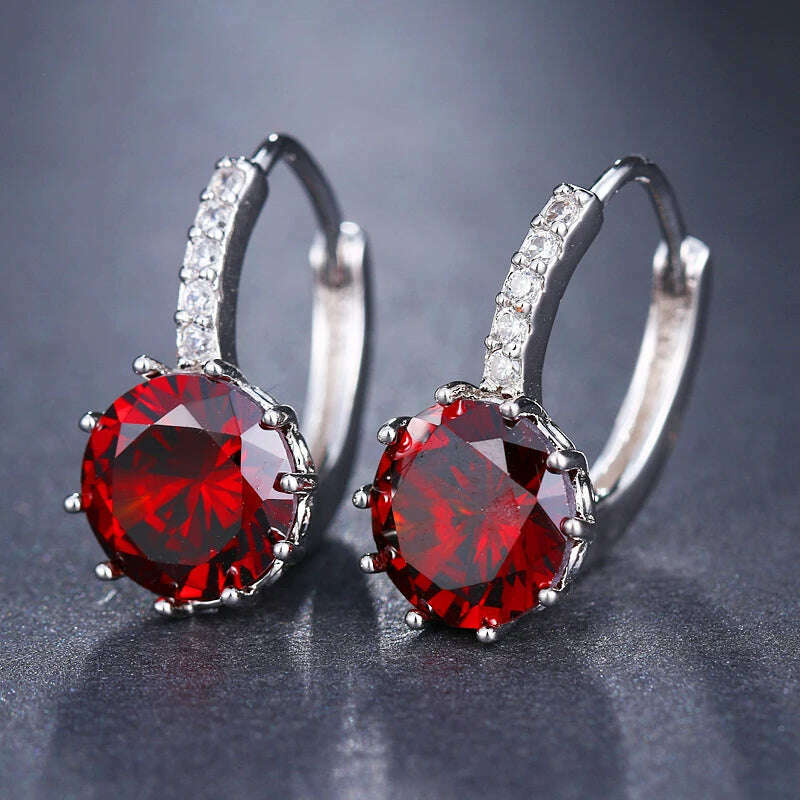 KIMLUD, JMK Fashion Red Stone Cubic Zircon Dangle Earrings For Women Bridal Wedding Ruby Gemstone Jewelry Crystal Party Accessories Gift, 403 Red silver / Red, KIMLUD Women's Clothes
