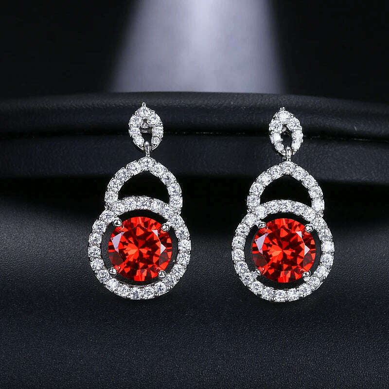 KIMLUD, JMK Fashion Red Stone Cubic Zircon Dangle Earrings For Women Bridal Wedding Ruby Gemstone Jewelry Crystal Party Accessories Gift, 488 Red silver / Red, KIMLUD Women's Clothes