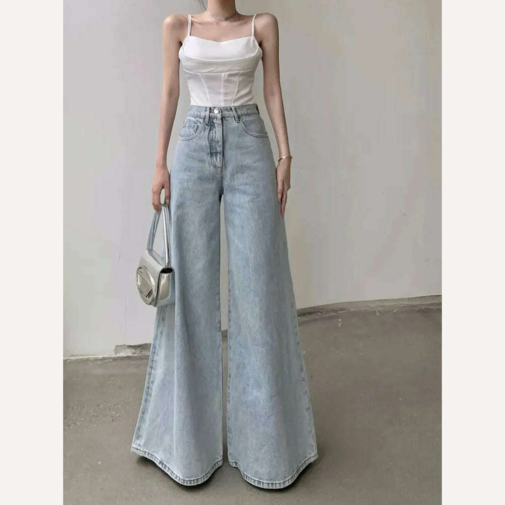 KIMLUD, Jmprs Loose Women Jeans High Waist Korean Causal Ladies Wide Leg Denim Pants Fashion Simple Female Baggy Trousers, Light  Blue / XL, KIMLUD Womens Clothes