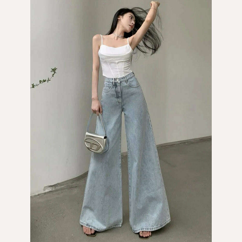 KIMLUD, Jmprs Loose Women Jeans High Waist Korean Causal Ladies Wide Leg Denim Pants Fashion Simple Female Baggy Trousers, KIMLUD Womens Clothes