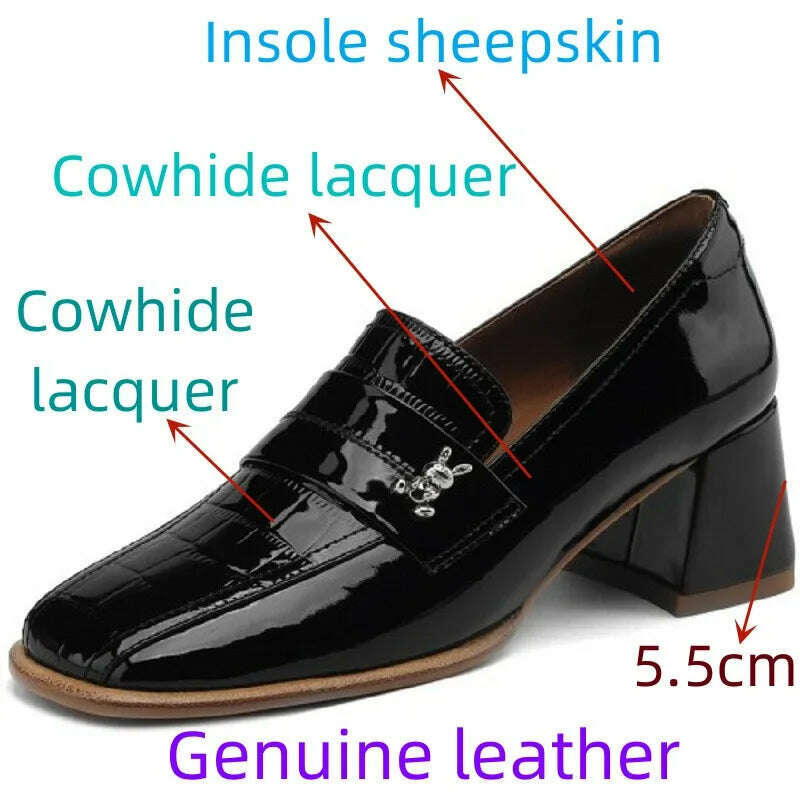 KIMLUD, 【JOCHEBED HU】Fall Shoes Genuine Leather Woman Shoes Square Toe Chunky Heel Shoes Slip-On Pumps Solid High Heels Classics Ladies, KIMLUD Women's Clothes