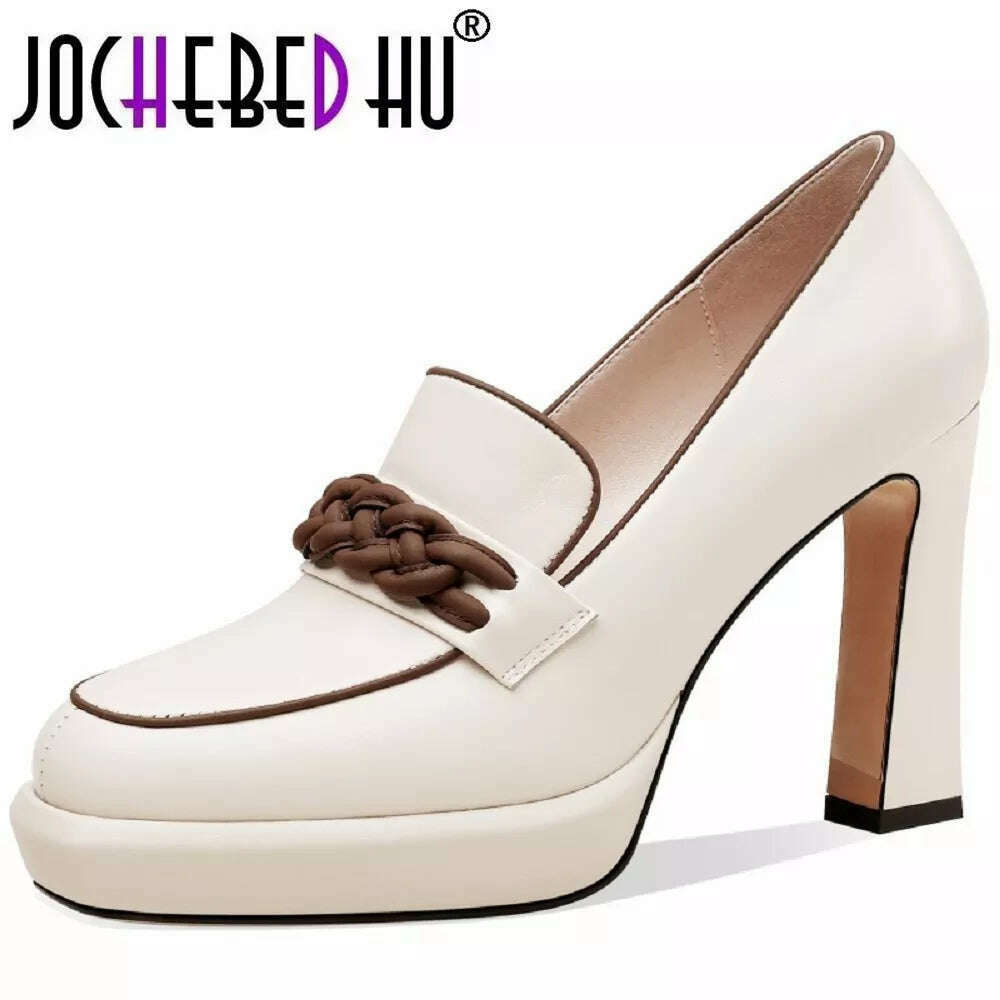 KIMLUD, 【JOCHEBED HU】Genuine Leather Platform Thick High Heels Pumps For Women Spring Summer Luxury Chunky Loafers Party Shoes Casual, KIMLUD Women's Clothes