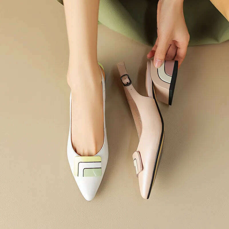 KIMLUD, 【JOCHEBED HU】Summer Genuine Leather Chunky Sandals Sexy Women High Heels Shoes New Brand Party Designer Slingback Slippers Pumps, KIMLUD Women's Clothes