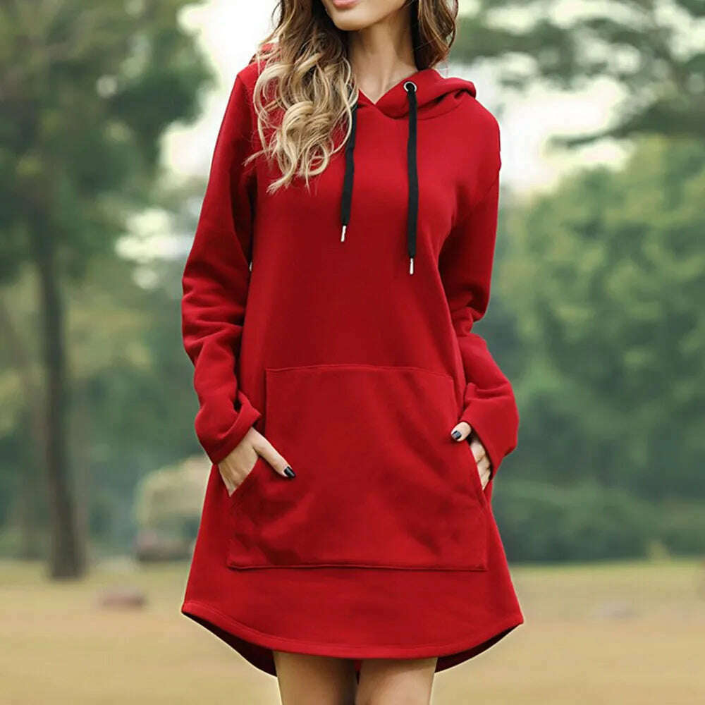 Jocoo Jolee Casual Loose Solid Women Hoodies Long Style Sweatshirt Casual Pocket Oversized Hoodie kpop Hoody Dress Pullover - KIMLUD