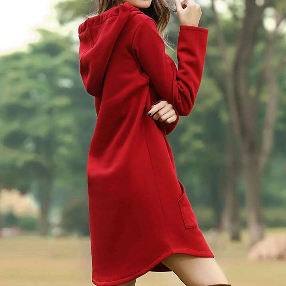 Jocoo Jolee Casual Loose Solid Women Hoodies Long Style Sweatshirt Casual Pocket Oversized Hoodie kpop Hoody Dress Pullover - KIMLUD
