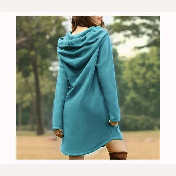 Jocoo Jolee Casual Loose Solid Women Hoodies Long Style Sweatshirt Casual Pocket Oversized Hoodie kpop Hoody Dress Pullover - KIMLUD