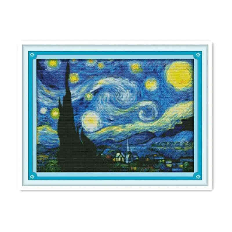 KIMLUD, Joy Sunday Cross Stitch Kits Stamped Counted Fabric Aida 16/14/11CT DIY Hand Embroidery Set Abstract Art Home Decoracion Gift, KIMLUD Womens Clothes