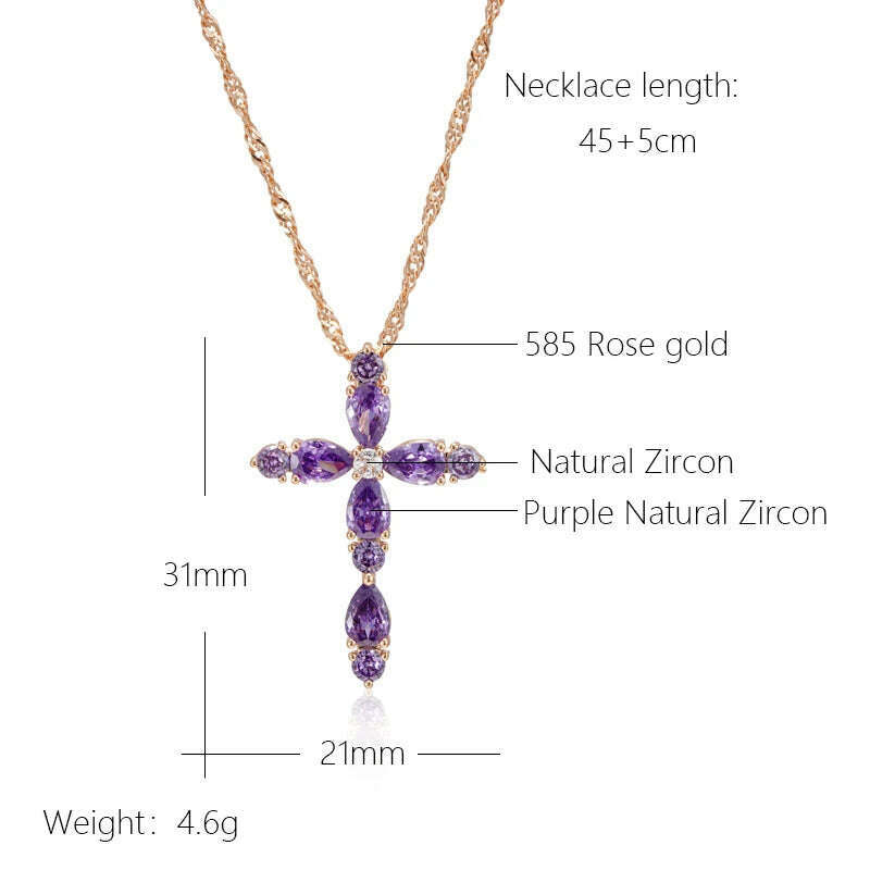 KIMLUD, JULYDREAM Full Geometric Purple Zircon Cross Pendant Gold Color Water Wave Chain Luxury Necklace for Women Sparkling Jewelry, KIMLUD Womens Clothes