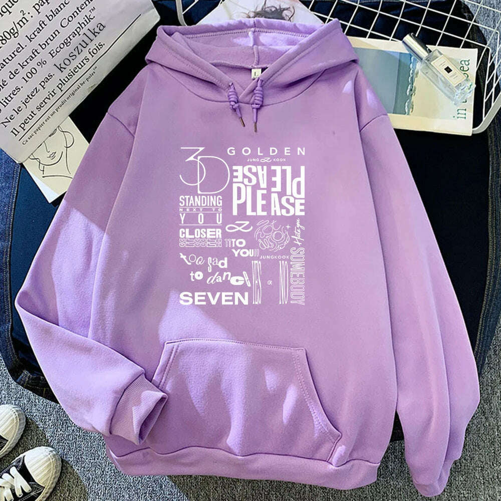JungKook Golden Hoodie Women Harajuku Standing Next To You Hoodies Unisex Autumn Winter Vintage Seven Pullover Sweatshirts Korea - KIMLUD