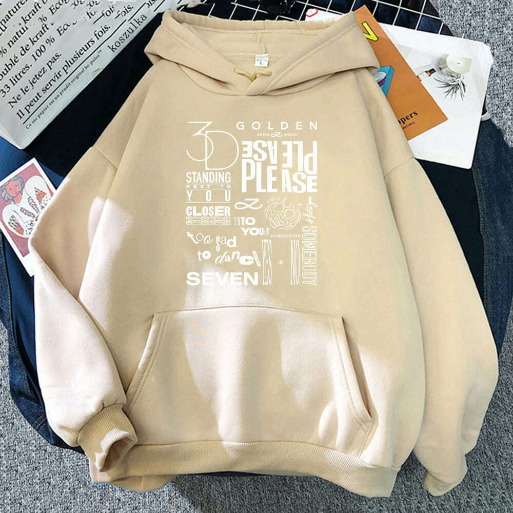 JungKook Golden Hoodie Women Harajuku Standing Next To You Hoodies Unisex Autumn Winter Vintage Seven Pullover Sweatshirts Korea - KIMLUD