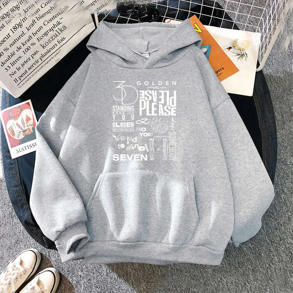 JungKook Golden Hoodie Women Harajuku Standing Next To You Hoodies Unisex Autumn Winter Vintage Seven Pullover Sweatshirts Korea - KIMLUD