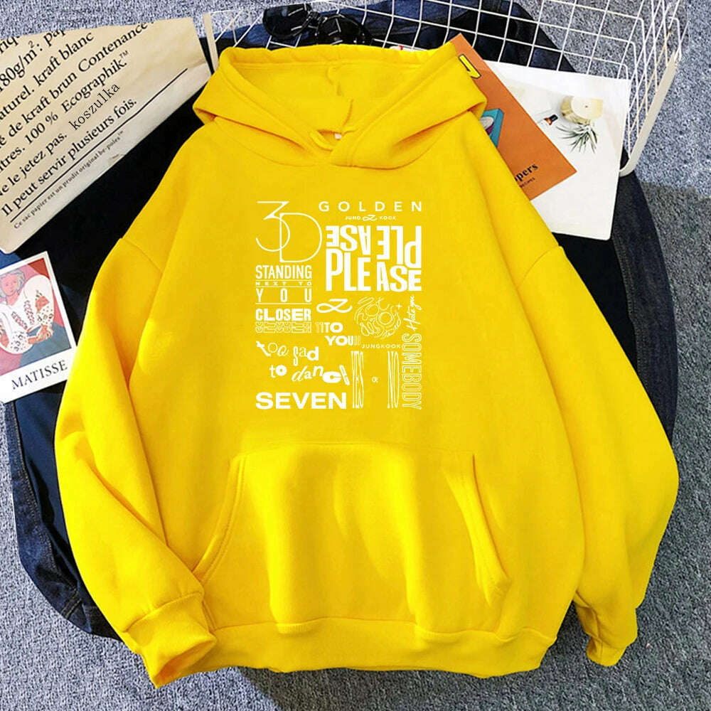 JungKook Golden Hoodie Women Harajuku Standing Next To You Hoodies Unisex Autumn Winter Vintage Seven Pullover Sweatshirts Korea - KIMLUD