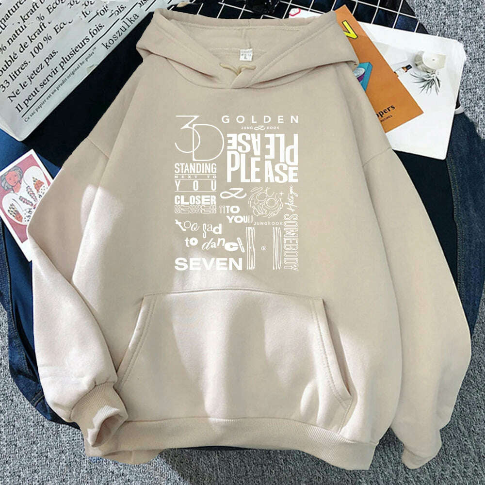 JungKook Golden Hoodie Women Harajuku Standing Next To You Hoodies Unisex Autumn Winter Vintage Seven Pullover Sweatshirts Korea - KIMLUD
