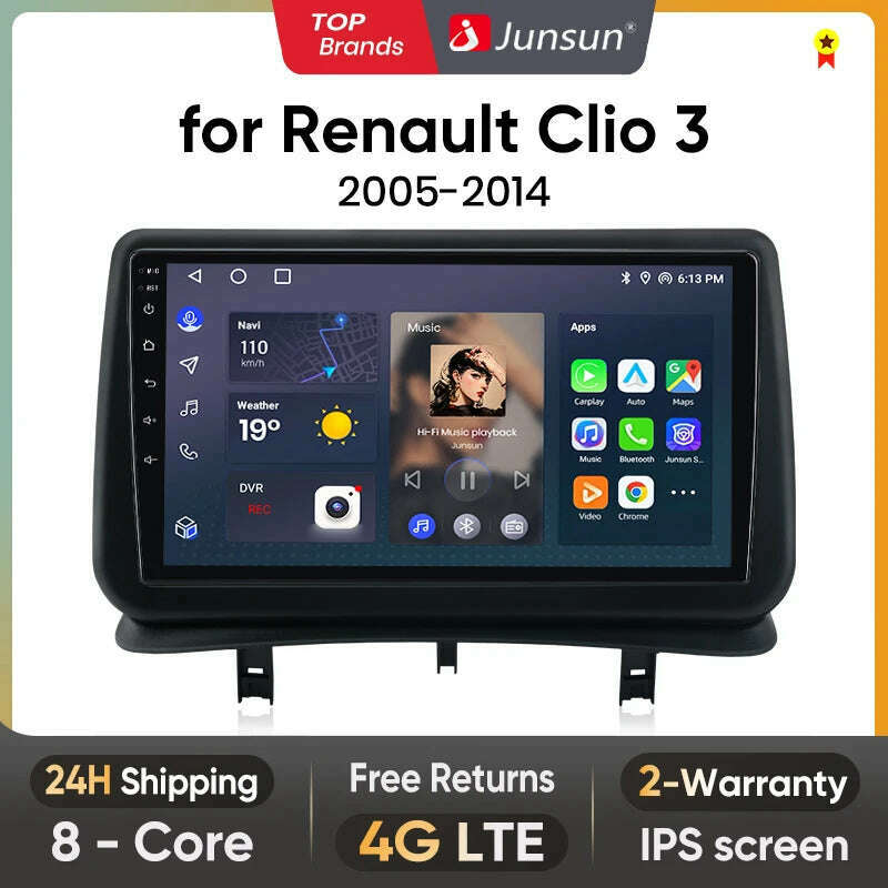 KIMLUD, Junsun V1 AI Voice Wireless CarPlay Android Auto Radio for Renault Clio 3 2005-2014 4G Car Multimedia GPS 2din autoradio, KIMLUD Womens Clothes